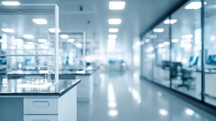 Fototapeta premium Modern laboratory interior with clean surfaces and advanced technology, ideal for research and experiments.