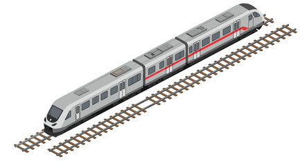 Modern isometric train on railway track