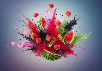 A watermelon bursts open in a spectacular high-speed explosion