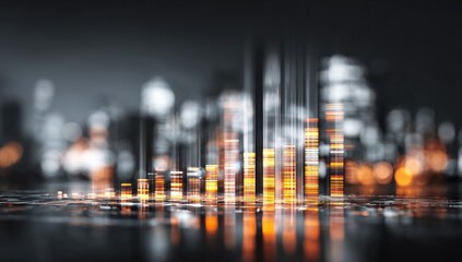 Abstract city skyline with glowing bars