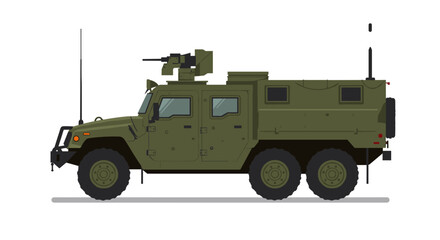 Military armored vehicle in flat design side view