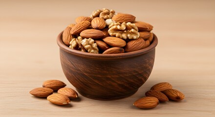 Almonds and walnuts in bowl