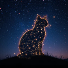밤하늘의 별자리로 만들어진 귀여운 고양이 실루엣