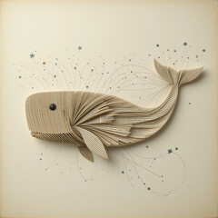 종이 페이지로 이루어진 귀여운 고래 캐릭터