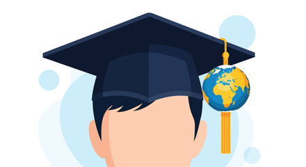 Graduation Cap With Globe Tassel Represents Global Education.