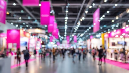 Blurred view of a bustling exhibition hall