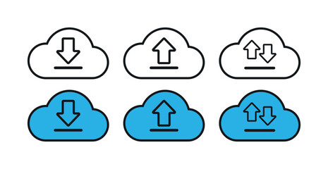 Cloud Upload and Download Icons, Data Transfer Cloud Symbols