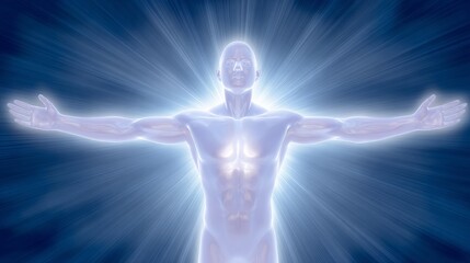 Man embracing freedom with open arms under a vast sky.