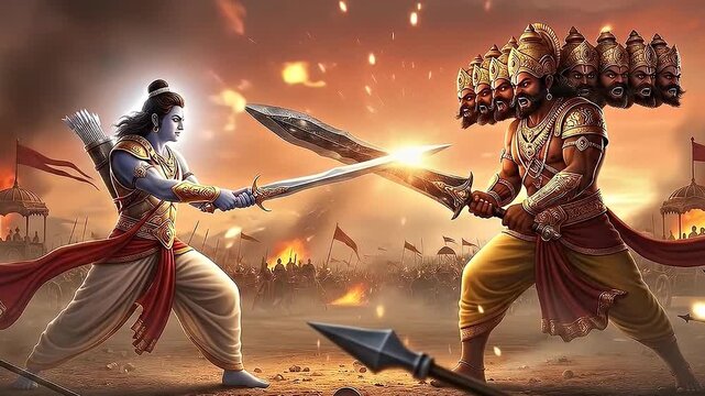 Lord Ram fighting Raavan in battlefield, Happy Dussehra 2025