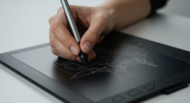 Close-up of a hand drawing on a digital tablet