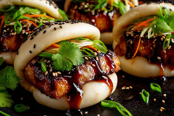 Bao buns with glazed pork belly