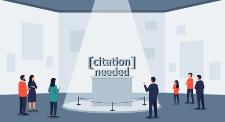 Obraz premium People in museum looking at display needing citation.