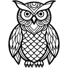 Obraz premium Bold striking vector line art owl illustration scalable eps icon design adult coloring