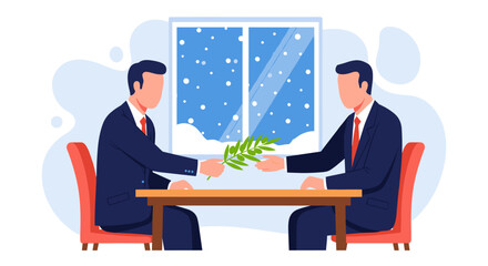 Two businessmen shaking hands over a table with money.