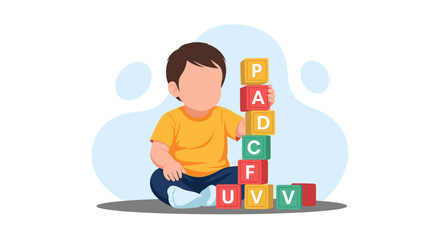 Fototapeta premium Toddler playing with alphabet blocks learning letters.