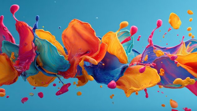 Colorful paint splashes in mid-air.  Dynamic and vibrant