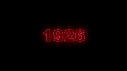 Illuminated Red Neon 1926 Number Against a Black Backdrop year numeral