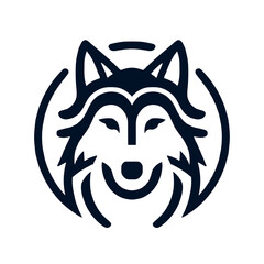 Obraz premium Stylized wolf head logo with circular elements for modern branding and graphic design on transparent background