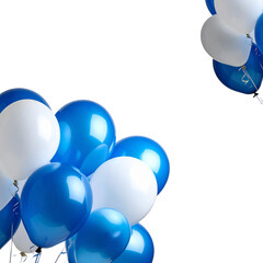 Colorful blue and white balloons for party on white background