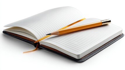 Naklejka premium Open Journal with Pencil: An open journal lies with an untouched page, a pencil resting atop. The scene invites contemplation, capturing the essence of thoughts and writing.