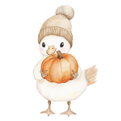 Autumnal Charm: A darling illustration of a duckling embracing the spirit of autumn. This artwork evokes feelings of warmth, comfort, and the magic of the season.