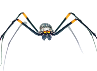 Golden silk orb weaver spider with striking yellow eyes close up macro