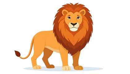 A friendly cartoon lion stands proudly against a plain white background.