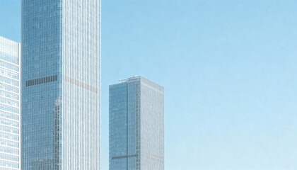 Modern Cityscape Featuring High Rise Buildings Against Blue Sky, Representing Urban Development and Financial District