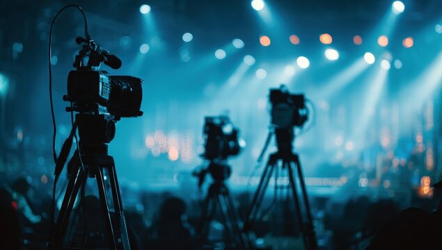 Silhouetted cameras on stage - Powered by Adobe