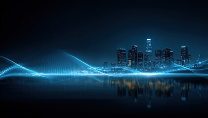 Obraz premium City skyline at night with light trails (1)