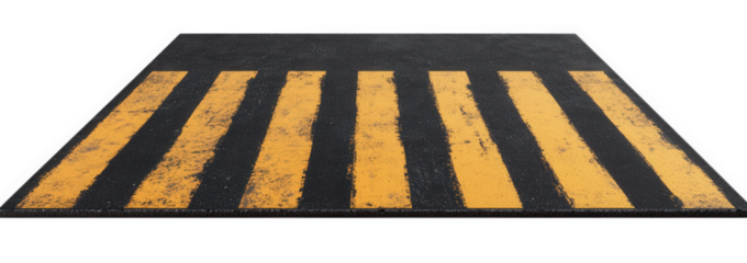 Zebra crossing with yellow and black stripes isolated on transparent background