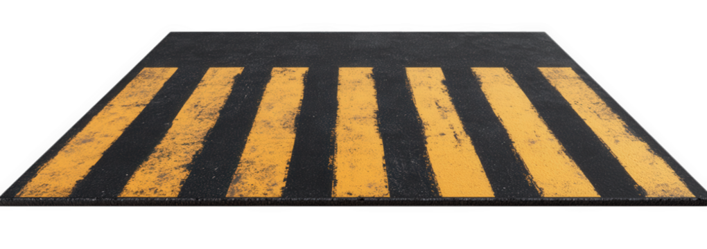 Zebra crossing with yellow and black stripes isolated on transparent background