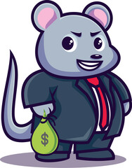 Corrupt rat in suit holding money bag with dollar sign, perfect for branding and web design