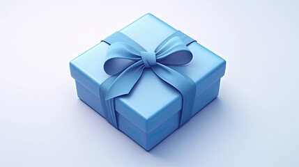 Obraz premium Blue Gift Box with Ribbon on a Neutral Background