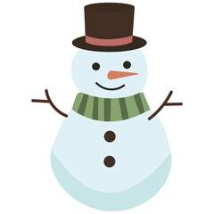 Cheerful Snowman Character with Scarf and Top Hat - Winter Holiday Decor for Seasonal Celebrations