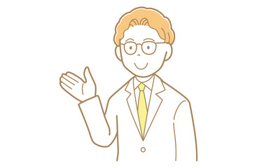 手を差し出す金髪で白衣の男性のイラスト