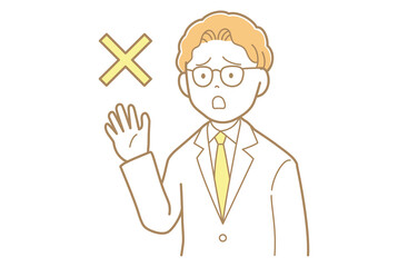 拒否をする金髪で白衣の男性のイラスト