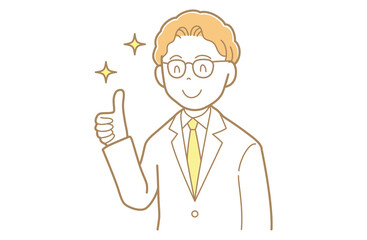 サムズアップをする金髪で白衣の男性のイラスト