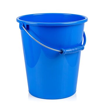 Blue plastic bucket on white background