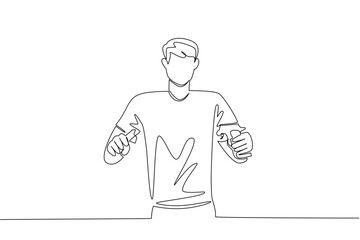 Continuous one line drawing a young man in casual clothes holds and breaks a gun with both hands. Live in peace. International Conscientious Objectors Day. Single line draw design vector illustration