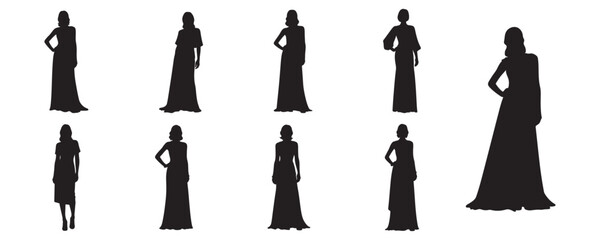 Architectural Drawings stylish people in elegant evening wear and gowns silhouette vector illustration,  front view, human person Minimal style hand drawn. Sections, Elevations, Floor Plans