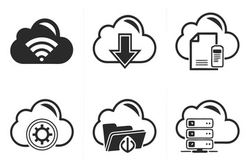 Cloud Computing Icons Set for Digital Services.