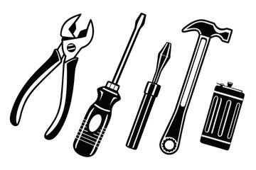 Collection of Black and White Hand Tools.