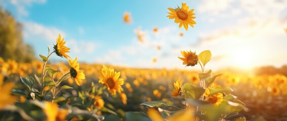 Sunflowers field under sunny sky