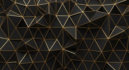 Fototapeta premium Abstract triangular grid pattern in matte black and gold, sharp and clean lines