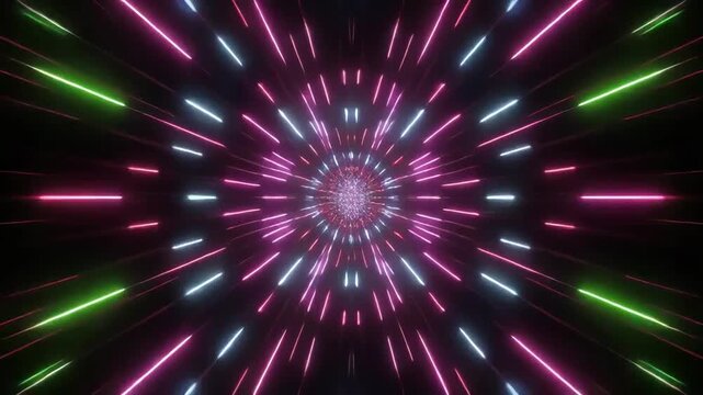 Rgb neon lights streak forward into a mesmerizing tunnel for event visuals, Dj loops, motion graphics, and more