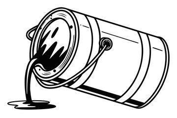 Spilled Paint Bucket Black and White Illustration.