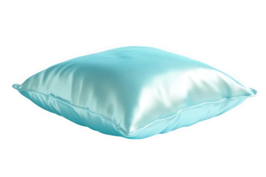 Light blue satin pillow isolated on transparent background