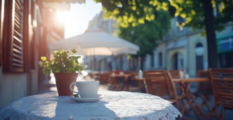 Sunny outdoor cafe morning scene