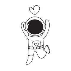 Outline doodles astronaut, coloring ook for kids. Line art vector of an astronaut, cosmonaut, spaceman. Isolated background. Vector illustrations